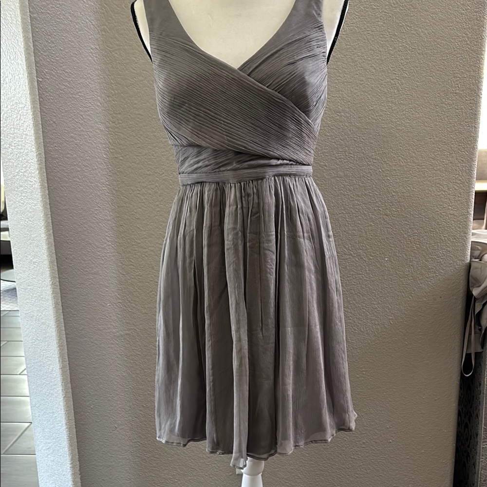 J. Crew Gray Pleated V-Neck Sundress